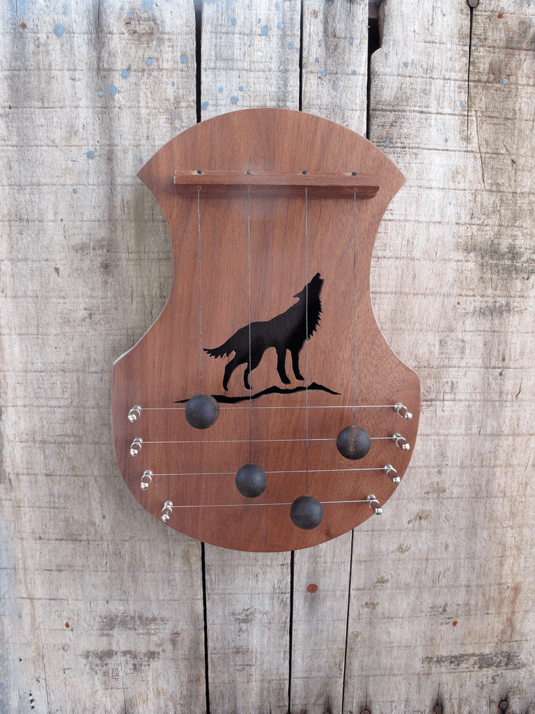 Door Harp - Walnut with Howling Wolf