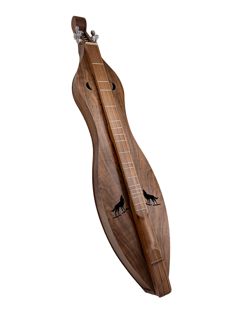 Walnut dulcimer with wolf and moon soundholes