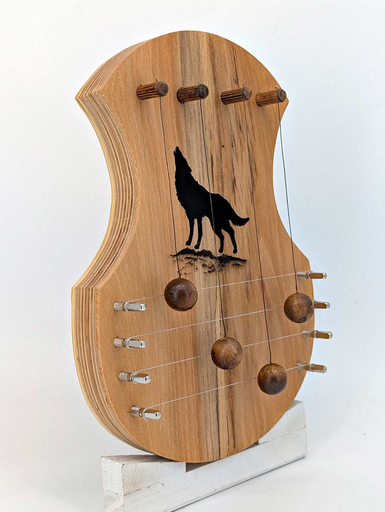 Door Harp -  Spalted Sycamore with Howling Wolf