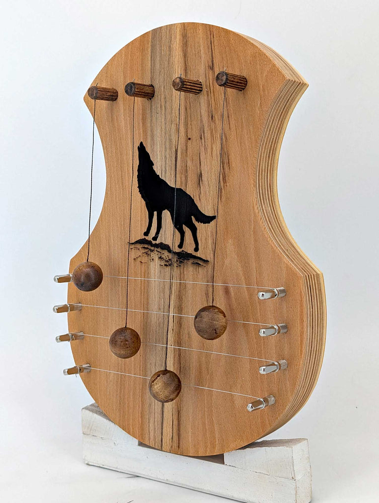 Door Harp -  Spalted Sycamore with Howling Wolf