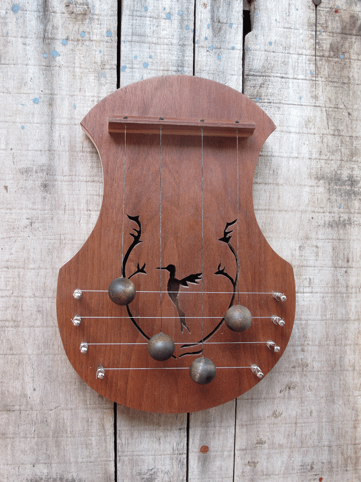 Door Harp - Walnut with Hummingbird